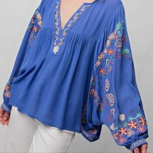 Easel Poly Dobby Embroidered Boho Top NWOT Oversized Fits to 1X